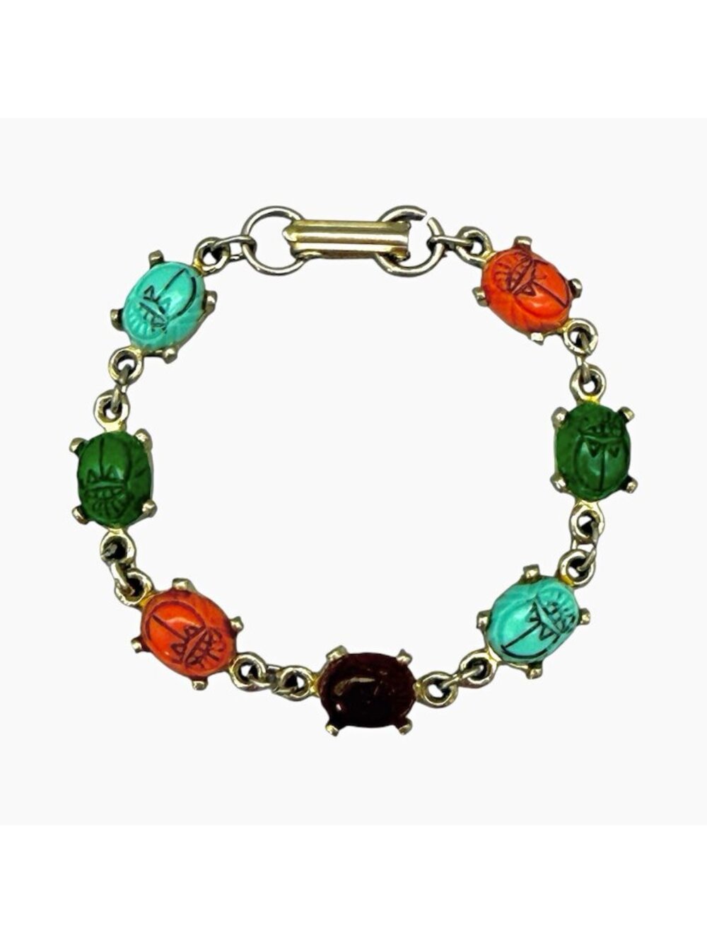 Vintage Egyptian Revival Scarab Beetle Link Bracelet